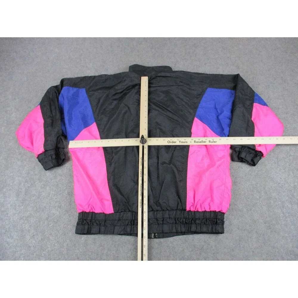 VTG Ellesse Jacket Womens Large Black Pink Colorblock Windbreaker Lined Coat